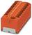 Narancssárga elektromos csatlakozóblokk kettős soros érintkezőkkel, szürke műanyag sínre szerelt adapterrel felszerelve, biztonságos vezeték-csatlakoztatáshoz használható.