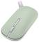 Egy karcsú, mentazöld vezeték nélküli egér szürke gördítőkerékkel, ergonomikus kialakítással, semleges háttér előtt.