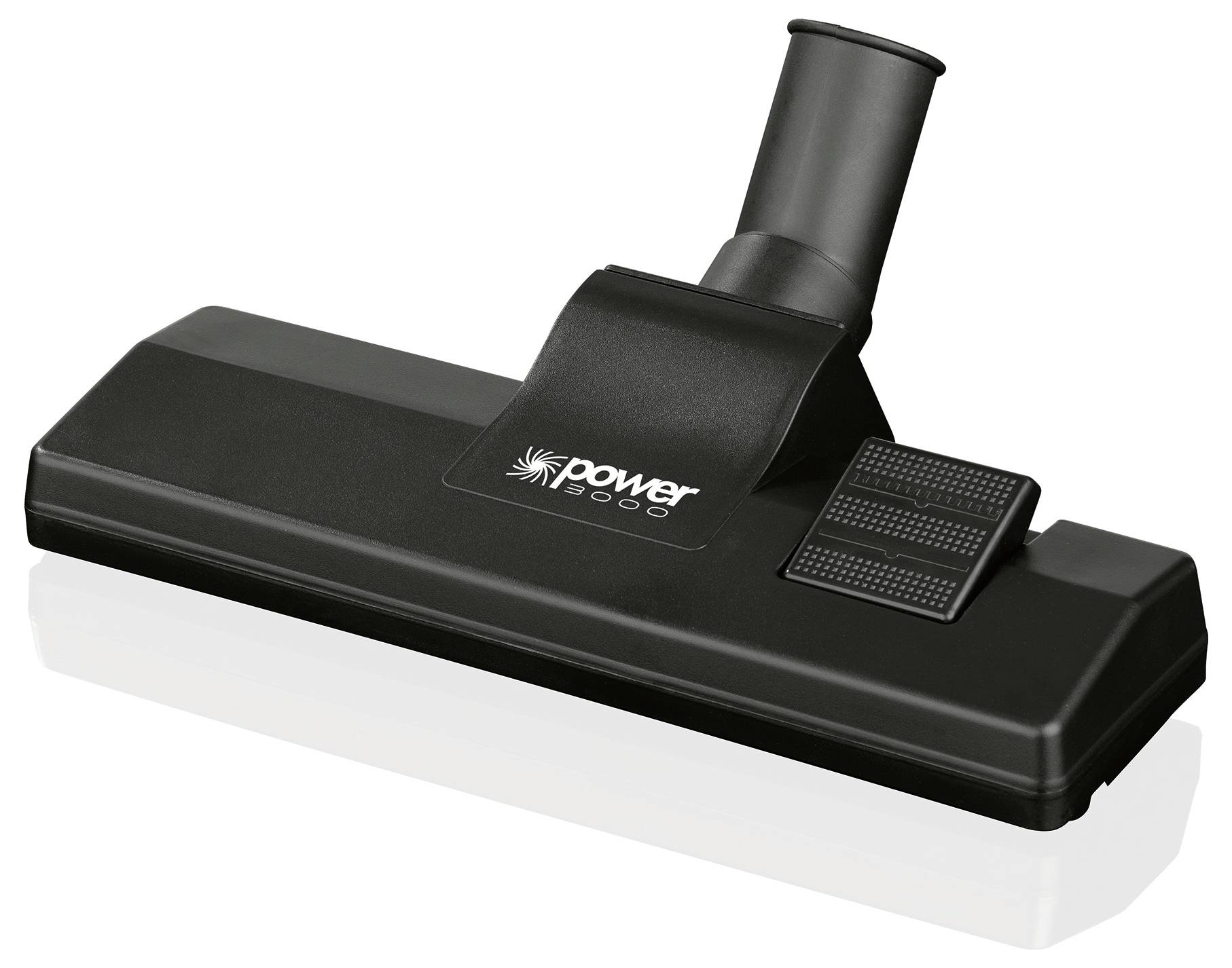 Egy fekete porszívófej-kiegészítés, amelyen a „power 9000" felirat található, a szőnyeg- és padlótisztításhoz hatékony munkavégzésre tervezett.