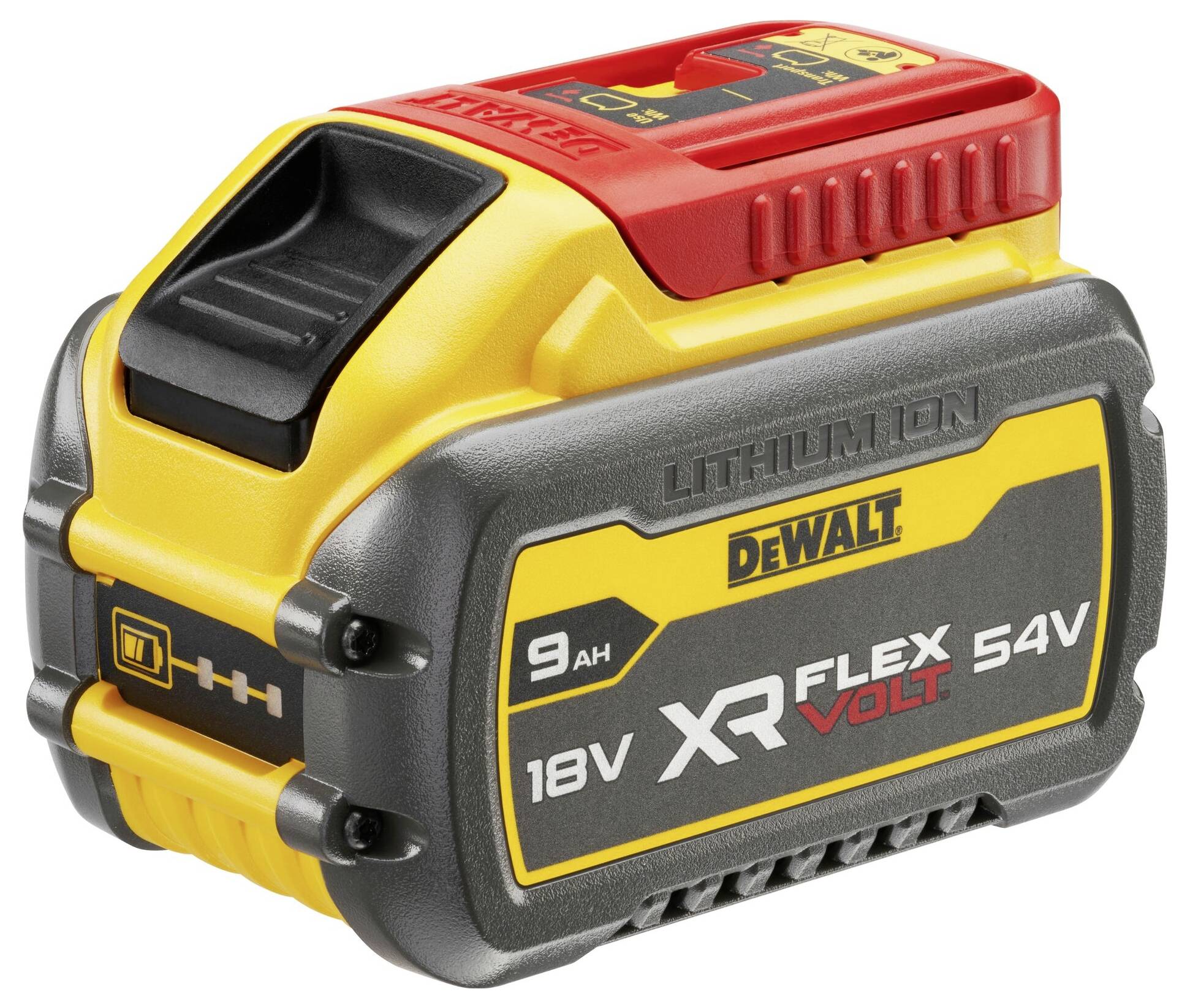 'Dewalt XR Flexvolt lítium-ion akkumulátor, 18V/54V, 9Ah kapacitás.'