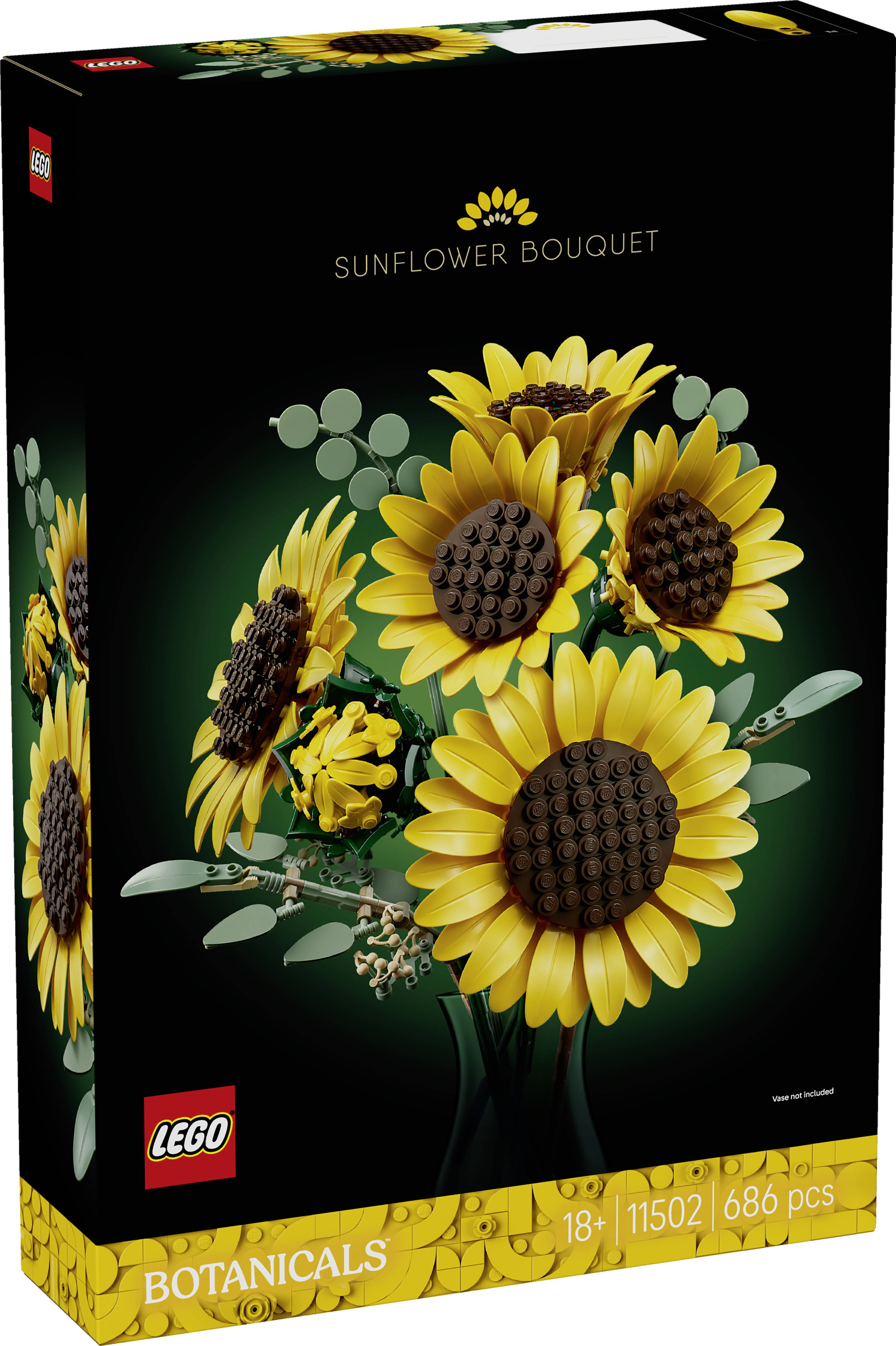 Egy nő napraforgó csokorba rendez egy vázában. A szöveg így szól: "Lazítson és pihenjen, miközben ezt a vibráló csokrot összeállítja."