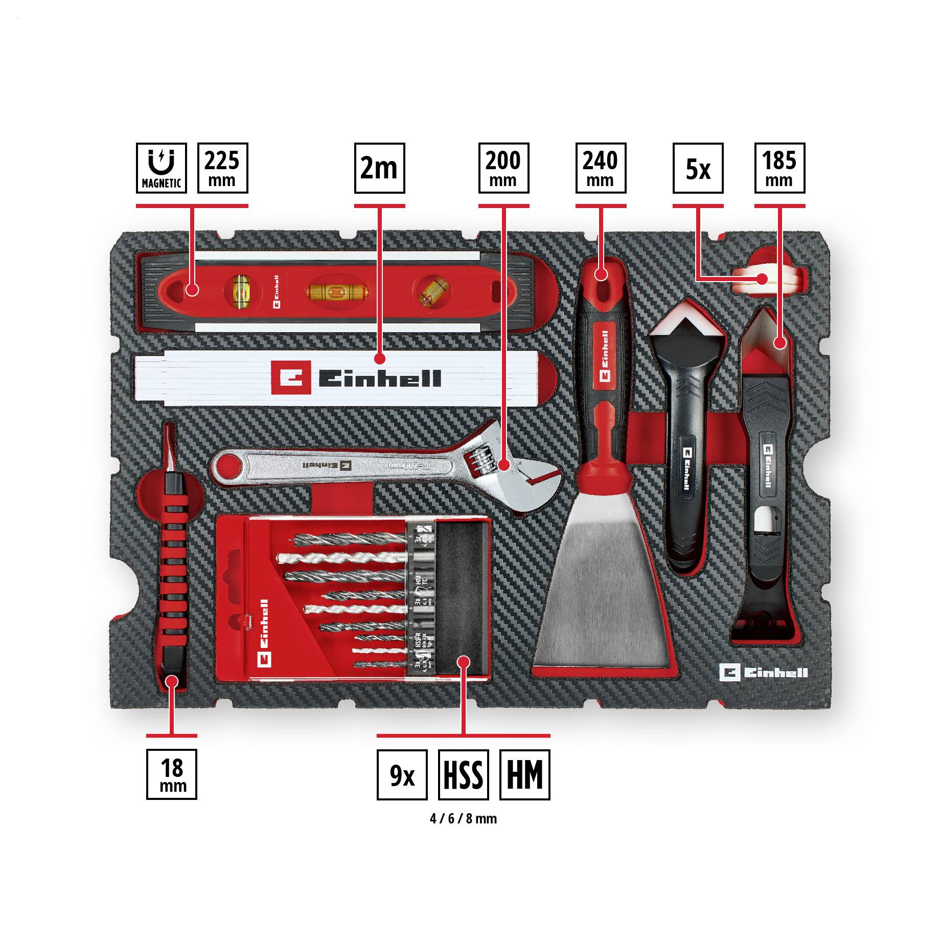 Einhell 78-tlg. Werkzeugkoffer Renovierung 370517 Szerszámos hordtáska, tartalommal-2