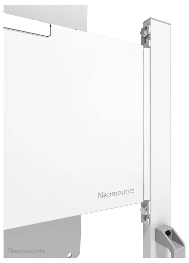 Egy fehér képernyő vagy panel részlete, amely egy fém kerethez van rögzítve, és az alsó részén a "Neomounts" márkajelzés látható.