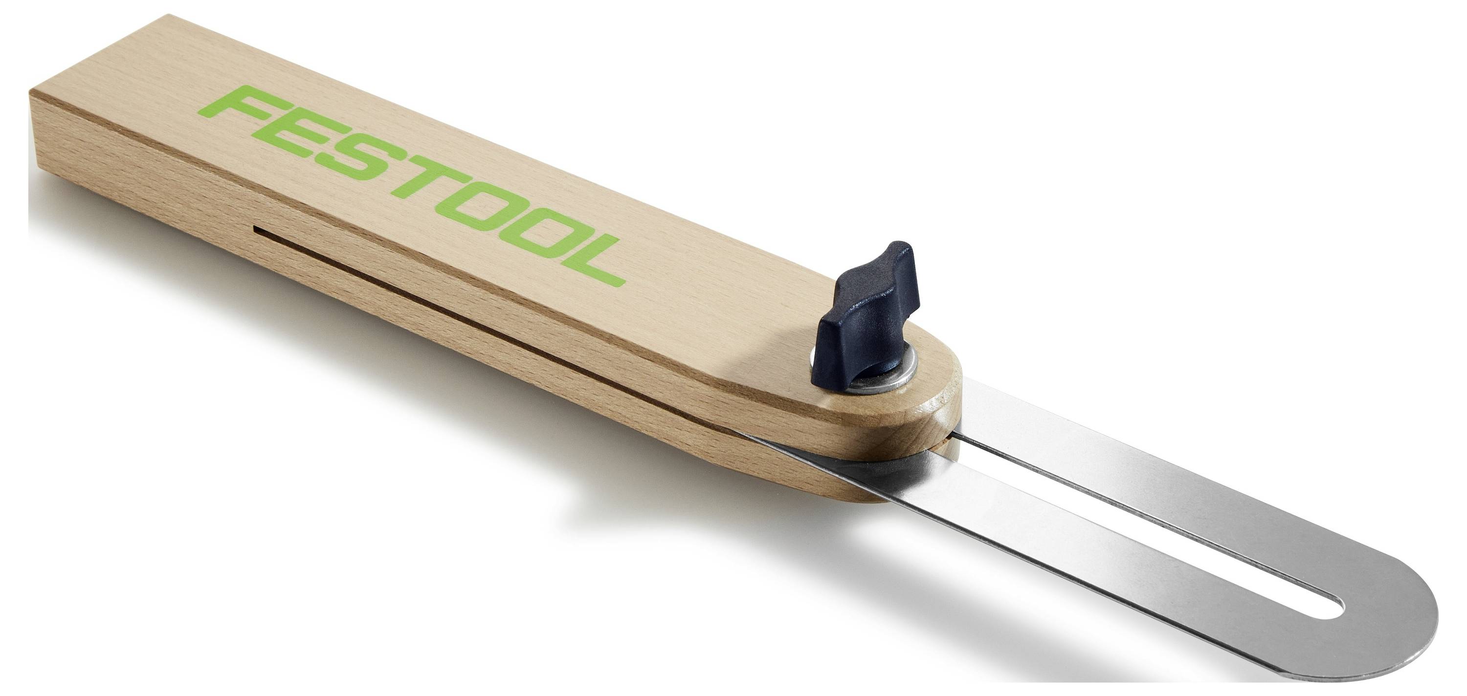 „Festool" szögmérő fa nyéllel és fém karral, a szögek mérésére használt a famunkában.