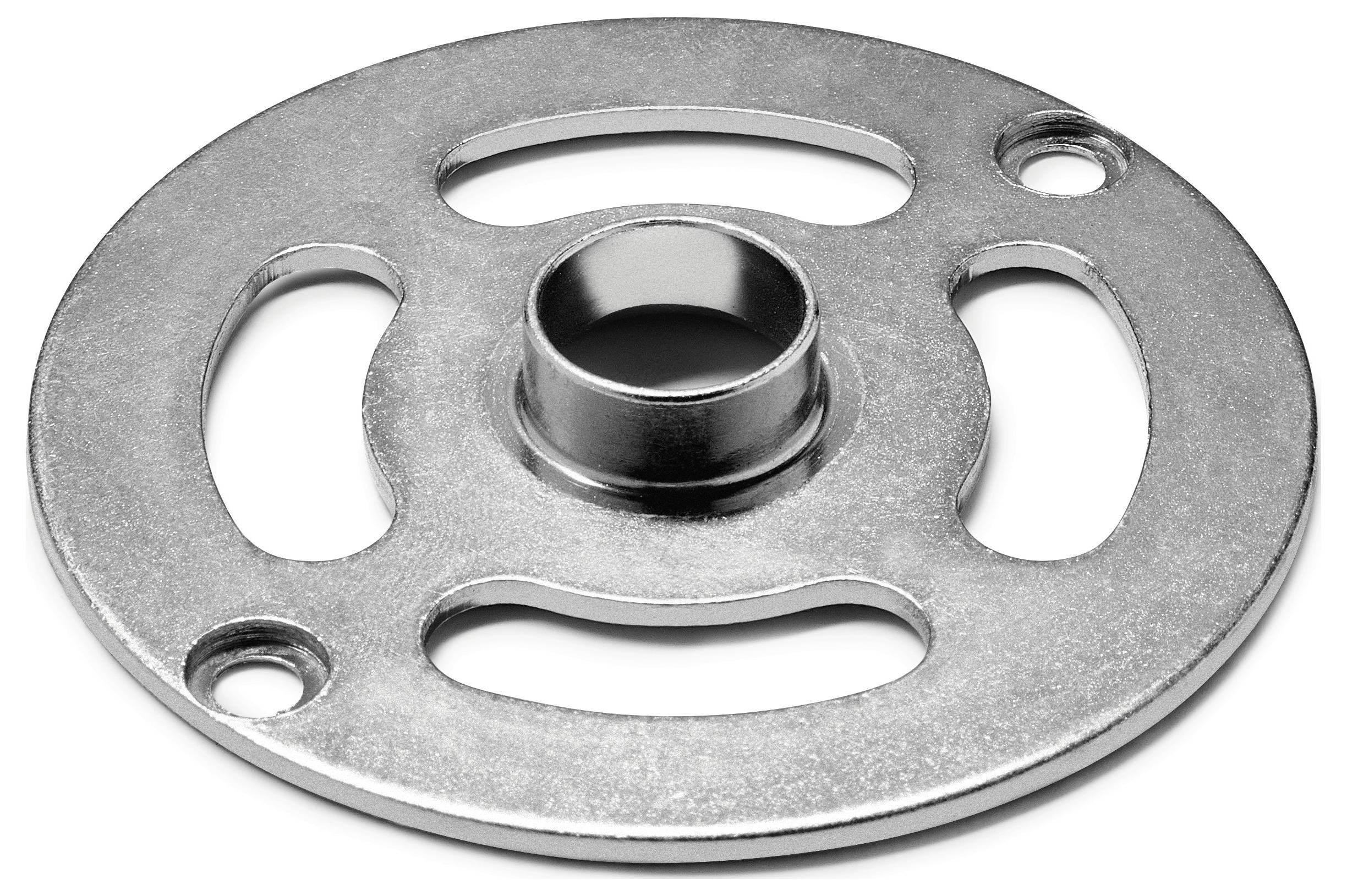 Kerek fém kormánykerék-spinner adapter három megnyúlt lyukkal és központi hengeres nyílással, jobb markoláshoz.