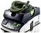 „Festool Dust Extractor CTM 36 E" porszívó zöld csővel, több vezérlőgombbal és kerekekkel az egyszerű mozgathatóság érdekében.