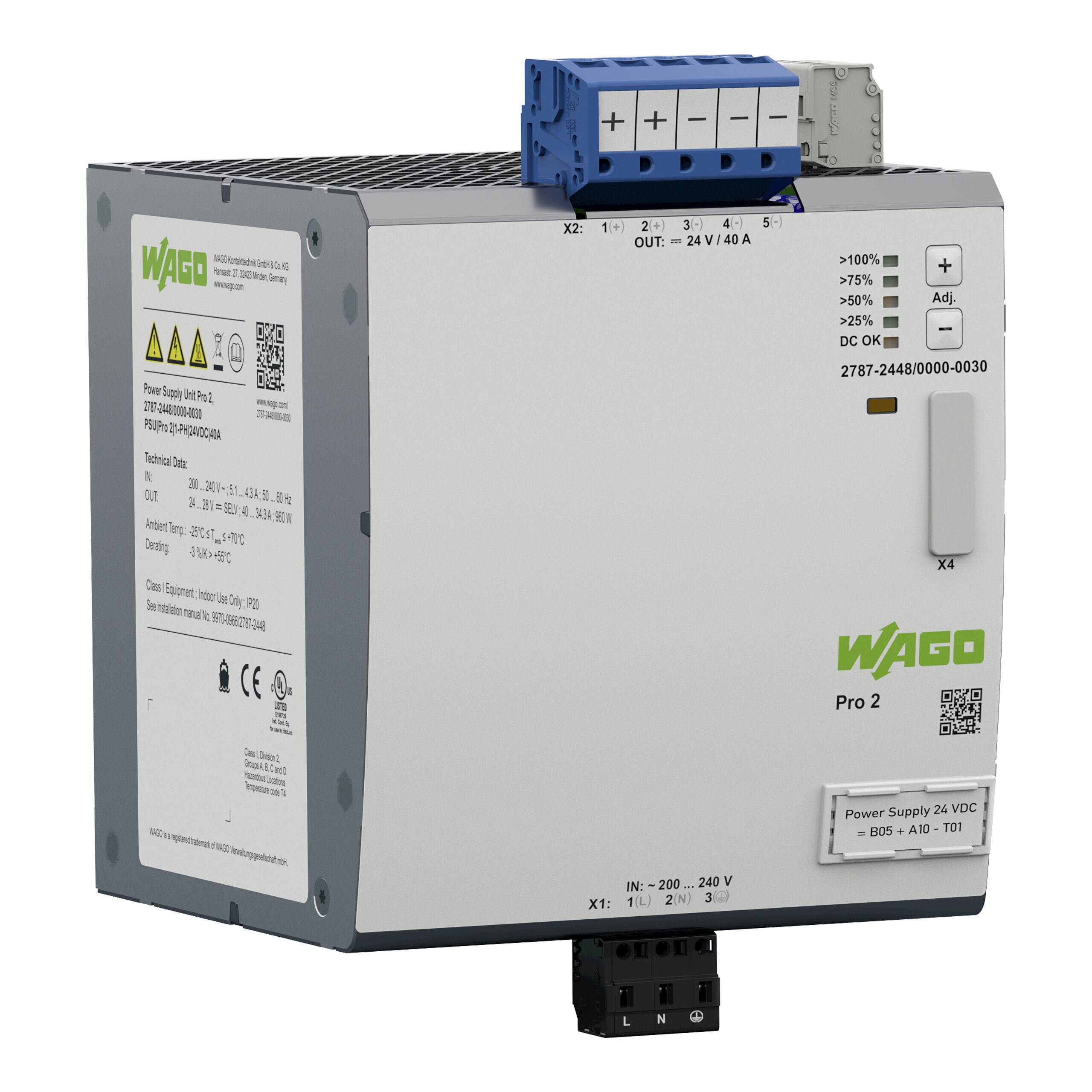 WAGO 2787-2448/000-030 Tápfeszültség Tartalom, tartalmi egységek rendelésenként 1 db