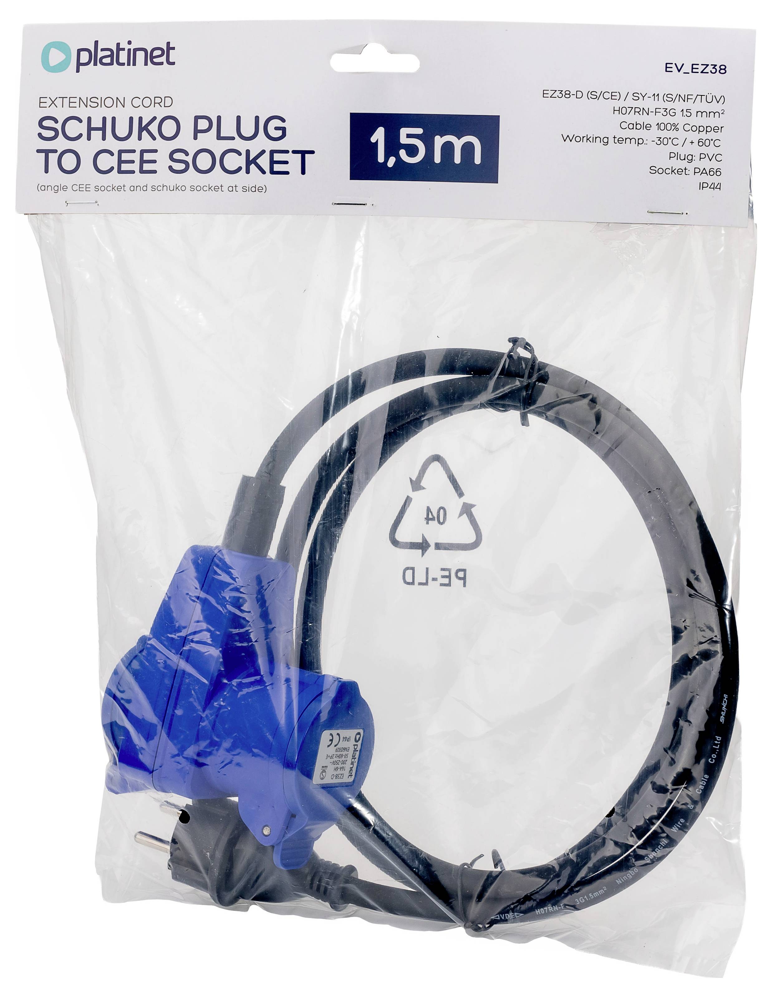 Platinet 46279 EV_EZ38 CEE adapterkábel 16 A 230 V 1 db-3