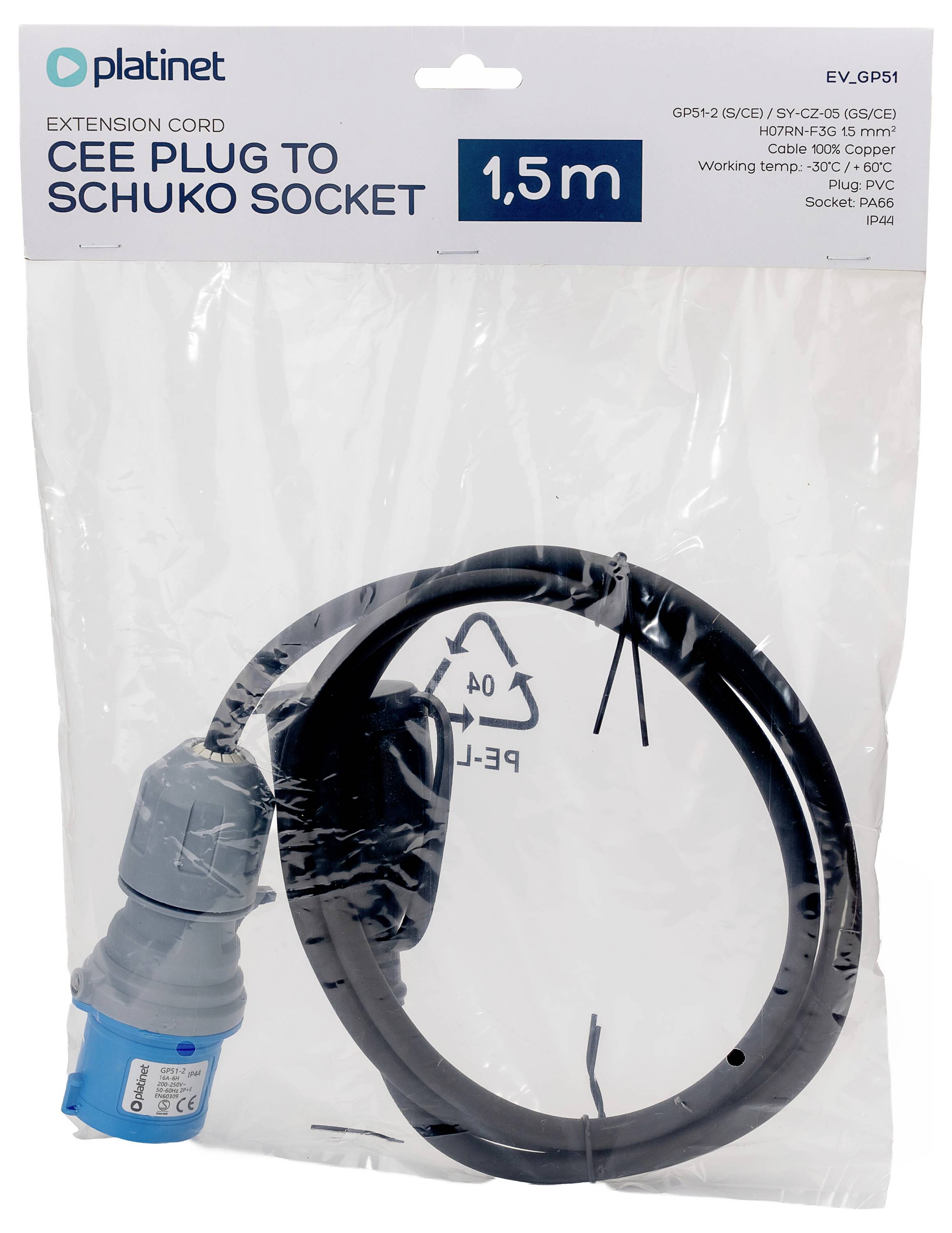 Platinet 46278 EV_GP51 CEE adapterkábel 16 A 230 V 1 db-5