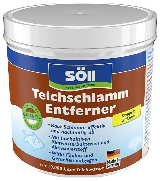 Söll 'Teichschlamm Entferner' tavi iszap eltávolító konténere, amely iszap, szagok és rothadás ellen hatásos; 10.000 liter tavi vízhez.