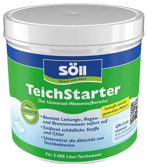 Söll TeichStarter tóvízkezelő termék, amely német felirattal ellátott, 5000 liter tóvíz univerzális vízkezelésére szolgál.