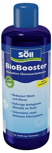 Söll BioBooster tóvíz-baktérium palack, amely csökkenti a nitritet és nitrátot, valamint támogatja a biológiai aktivitást a nagy terhelésnek kitett szűrőrendszerekben.