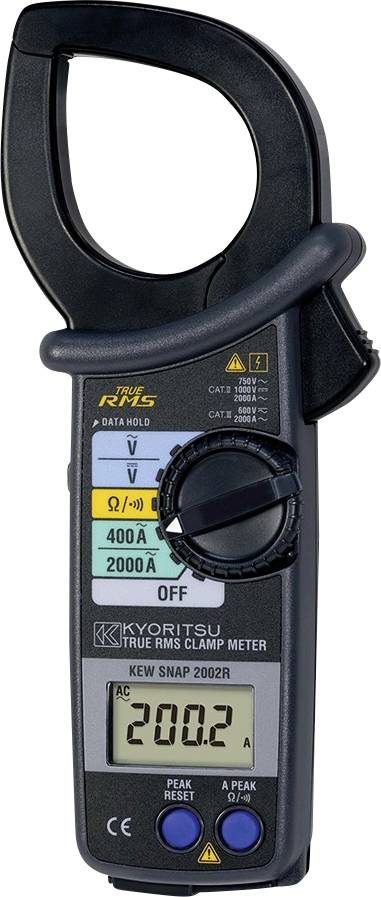 "Kyoritsu True RMS Lakatfogó Multiméter" a digitális kijelzőjén "200.2 AC" értéket mutat, amely elektromos áram pontos mérésére szolgál.