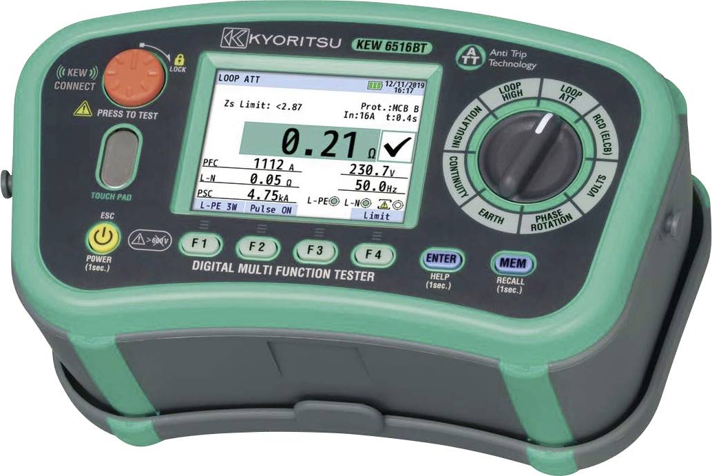 "Kyoritsu KEW 6516BT digitális multiméter" egy digitális kijelzővel, amely "0.21" értéket mutat, különböző gombokkal és forgatógombokkal.