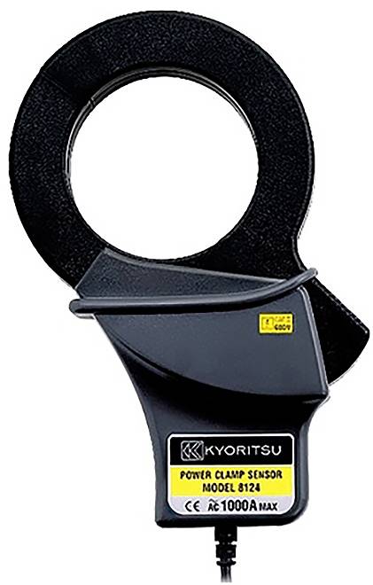 "Kyoritsu Power Clamp Sensor Model 8124", egy fekete kézi mérőeszköz, amely az elektromos áram mérésére használható akár 1000A AC-ig.