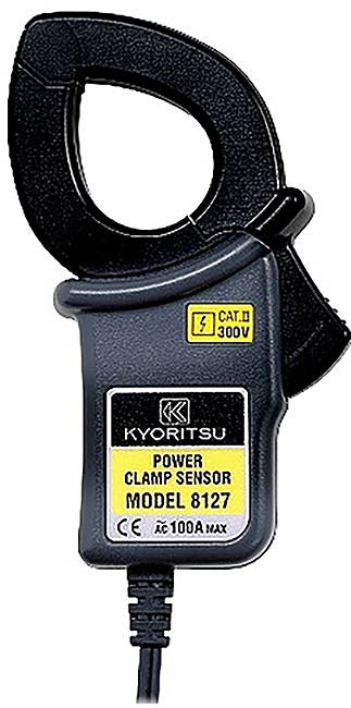 Egy áramkapcsoló érzékelő, amelynek felirata "KYORITSU Model 8127", fekete szorítószerkezettel és szürke fogantyúval az elektromos áram biztonságos mérésére.