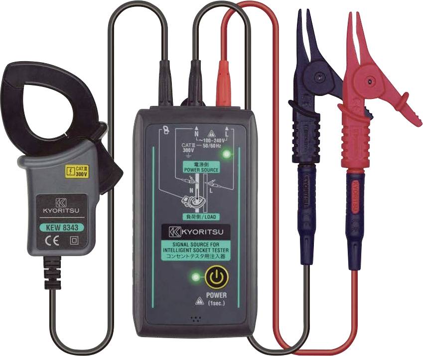 Hordozható jelforráskészülék teszteléshez, amely egy központi egységből áll, amely teljesítménykijelzéssel rendelkezik, és csatlakoztatási kábelekből áll.