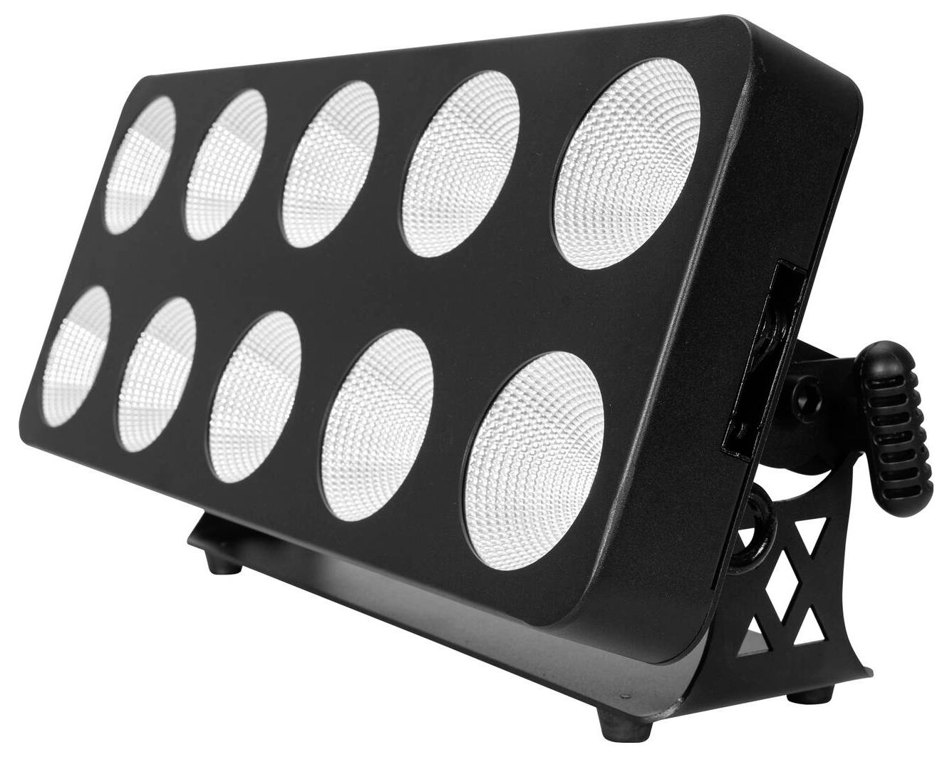 Egy téglalap alakú LED-es világítópanel tíz kerek lámpával, állítható állványra szerelve, amely fókuszált megvilágítás biztosítására készült.