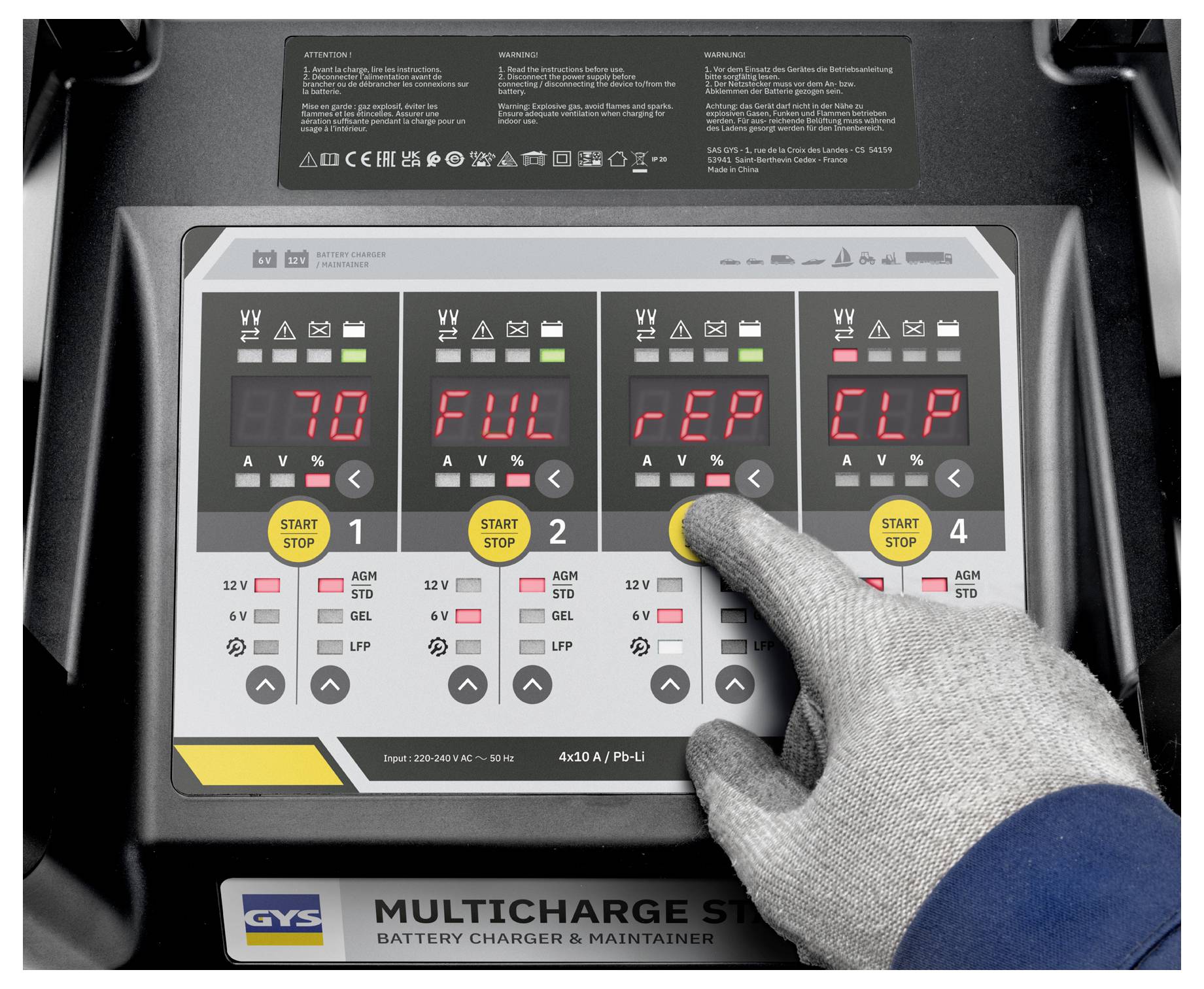 GYS MULTICHARGE-STATION 4x10A / Pb-Li 083578 Autós töltőkészülék, Műhely töltőkészülék, Automatikus töltő 6 V, 12 V 10 A-5