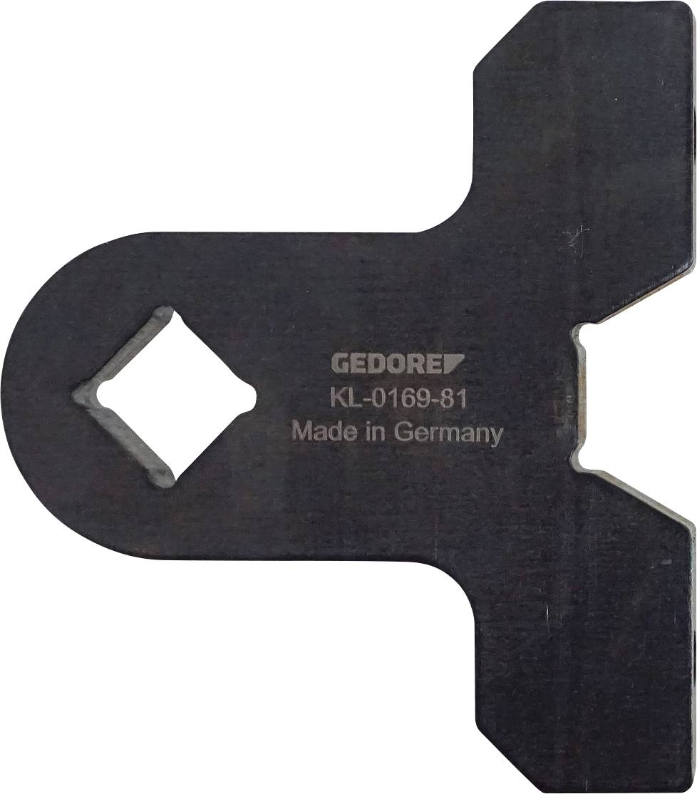 Egy fém szerszám a "GEDORE KL-0169-81 Made in Germany" felirattal, amely egy specifikus alkalmazásra tervezett egyedi formával rendelkezik.