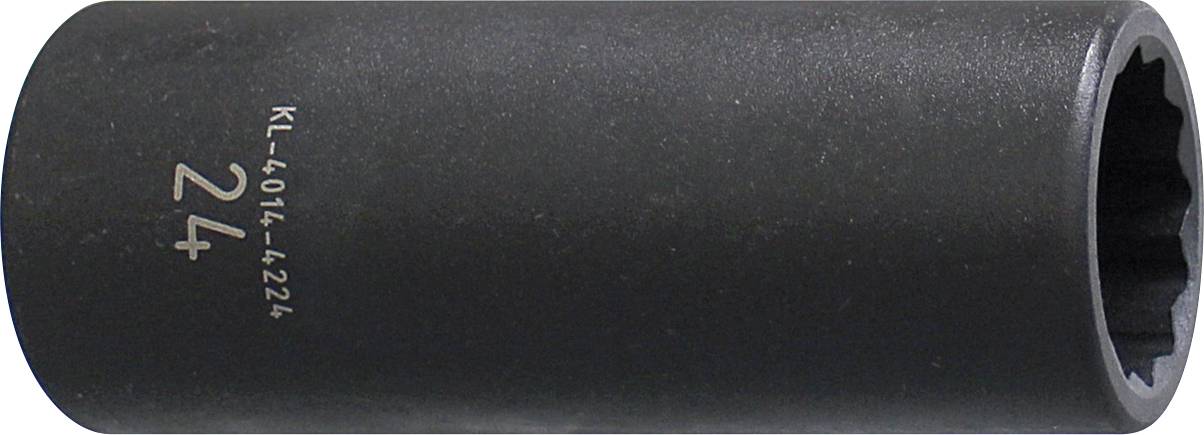 Fekete hengeres anya-csavarkulcs szokkal a „24" szám és a „KL-4014-4224" kód nyomtatva az oldalán.