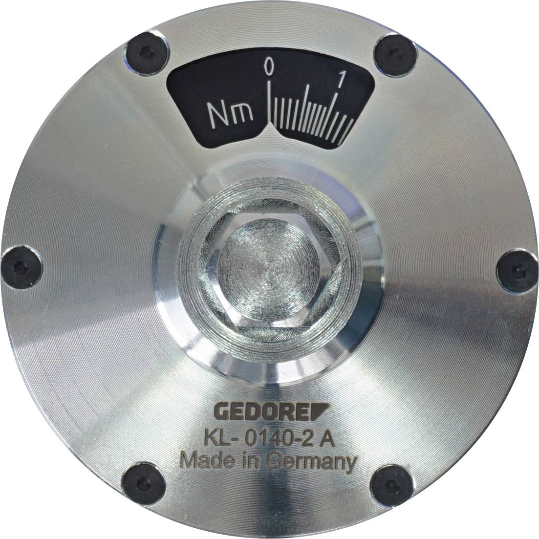 Kerek fémes nyomatékvadapter skálával, amely „Nm"-et és számozott jelzéseket mutat. A „GEDORE KL-0140-2 A" modell jelöléssel, „Made in Germany" felirattal.