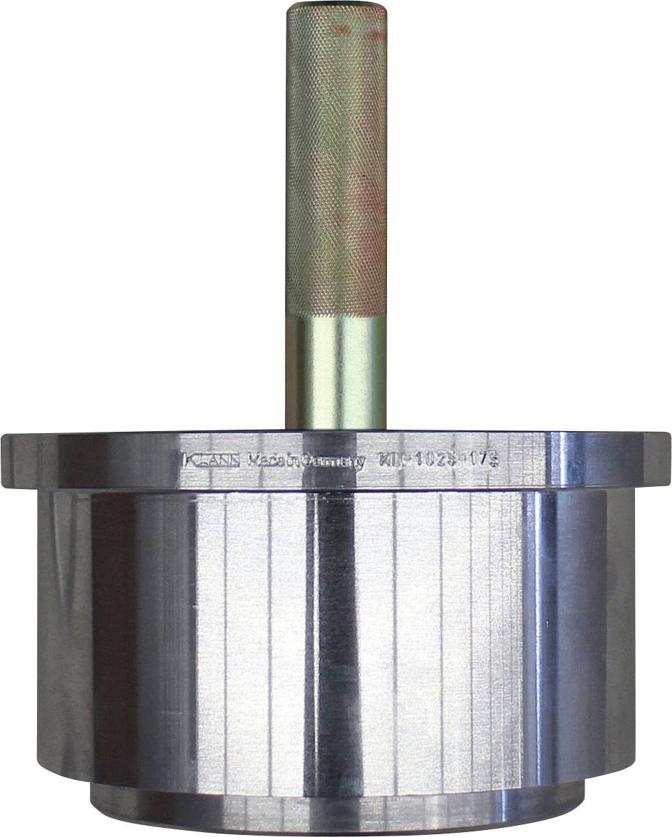 Egy fémes hengeres tárgy, amelyből egy fogantyú nyúlik ki a tetejéről, sima, fényes felülettel rendelkezik.