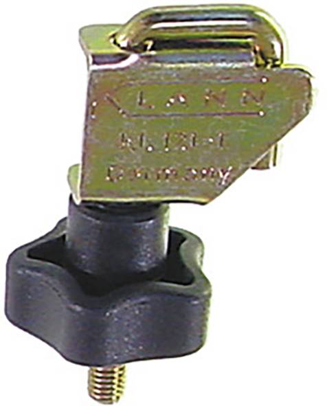 'Egy sárgaréz kulcsbilincs fekete gumialапpal, amelyet tárgyak vagy objektumok rögzítésére használnak.'