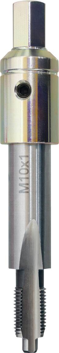 Egy fém menetemelő szerszám hengeres nyéllel és barázdált végével, amely belső csavarmenet létrehozására szolgál az anyagokban.