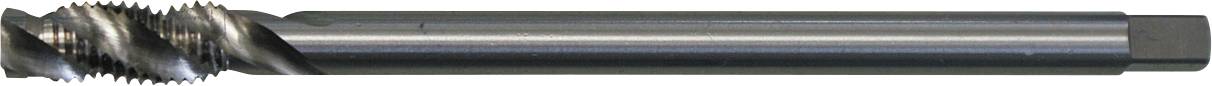 Egy fémfúróbit nagyobb nézete, amely éles, spirális vágóélekkel rendelkezik, és előfúrt furatban menetformázásra tervezett.