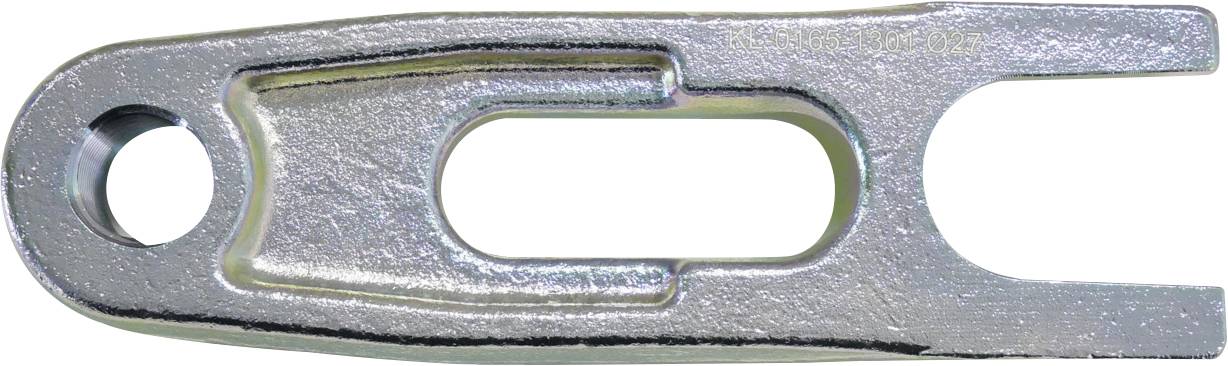 Egy fém szerszám U alakú villás végével és egy lyukkal az ellenkező végén, amely speciális mechanikai vagy mérnöki célokra készült.