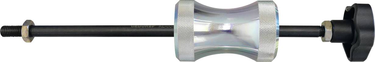 Egy fém hengeres szerszám hornyolt fogantyúval és menetes végekkel, mechanikai alkalmazásokhoz használt.