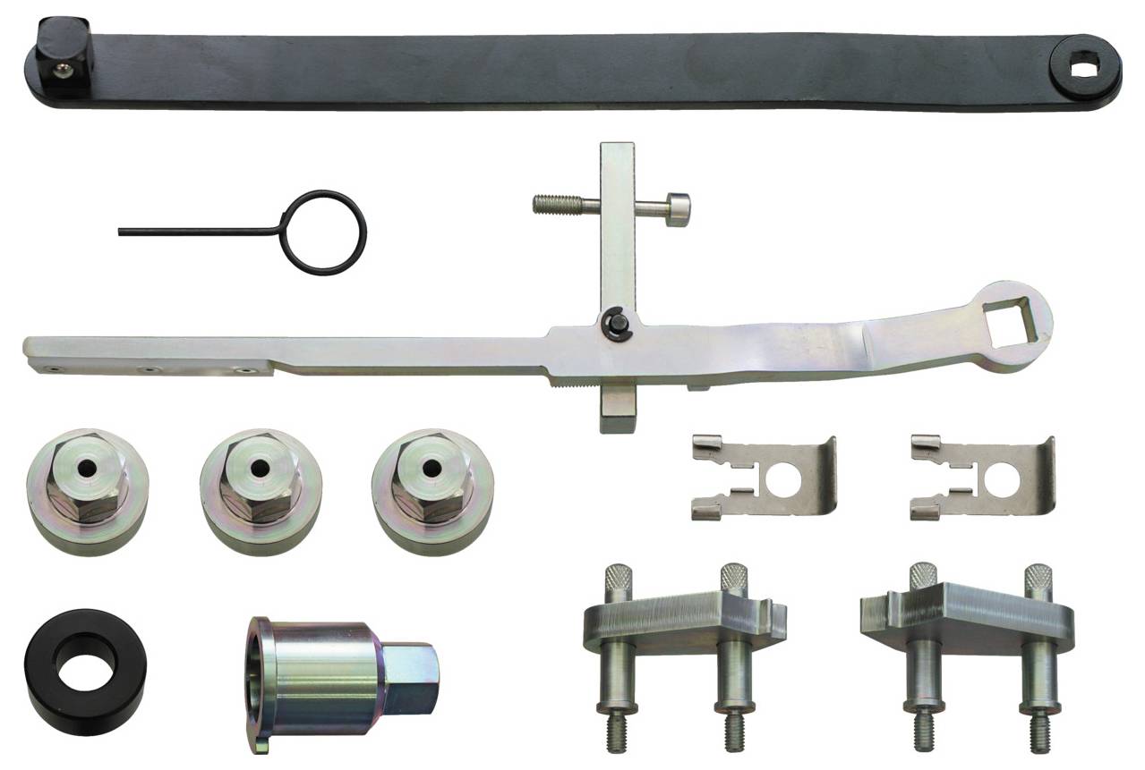 'Alfa Romeo és Lancia 1.8, 2.0 és 2.4 JTD motorokhoz szükséges időzítési szerszámkészlet. Tartalmazza a nockatengelyt rögzítő szerszámot, a feszítőszerszámokat és még sok mást.'