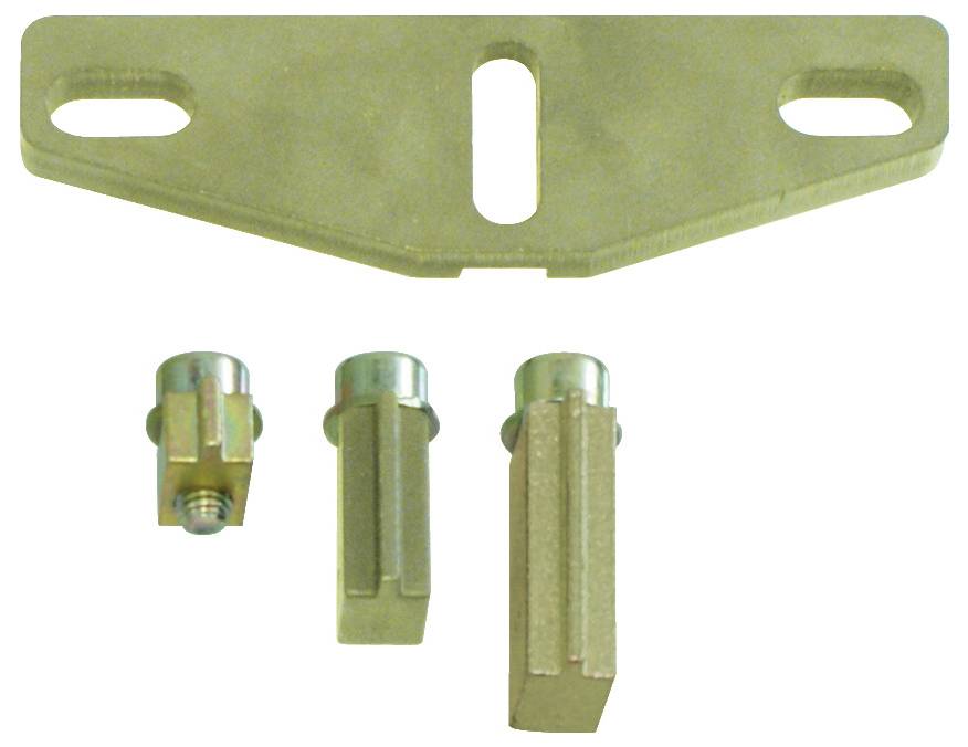 Egy fém konzol három különböző méretű csappal alatta, fehér háttéren megjelenítve.