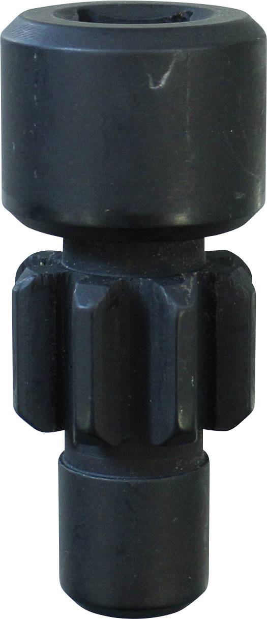 Fekete fém hatszögletű nyomaték adapter texturált fogással, amely mechanikai alkatrészek csatlakoztatásához vagy beállításához használható.