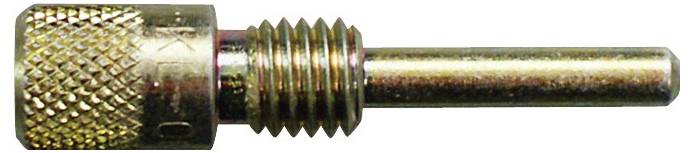 # Egy sárgaréz szerelvény közeli képe egy menetes végéről és egy kiálló rudáról, amely a gépészeti komponensek rögzítésére szolgál.