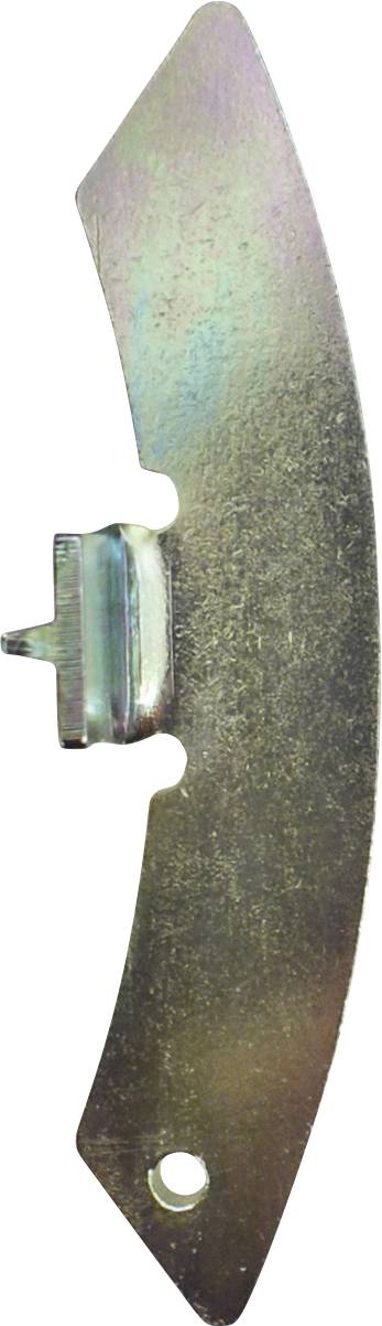 Egy fémből készült szögalakú szerszámbetét, amely egy kiálló tűvel és egy lyukkal rendelkezik az egyik végén, amely gépekben vagy berendezésekben kerül felhasználásra anyagok vágásához vagy alakításához.