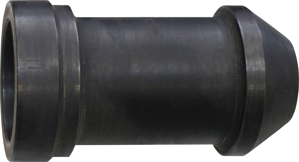 Fekete fém csőcsatlakozó lekerekített végekkel, amely két csövet biztonságosan összeköt.