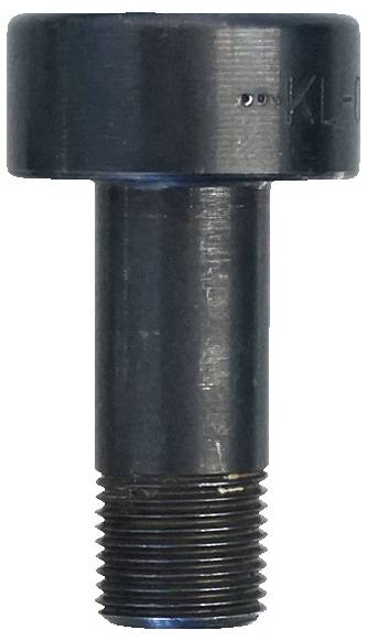 Egy fém csapos szeg közeli képe, menetes végével, ipari rögzítési alkalmazásokhoz használt. A felület simának és polírozottnak tűnik.