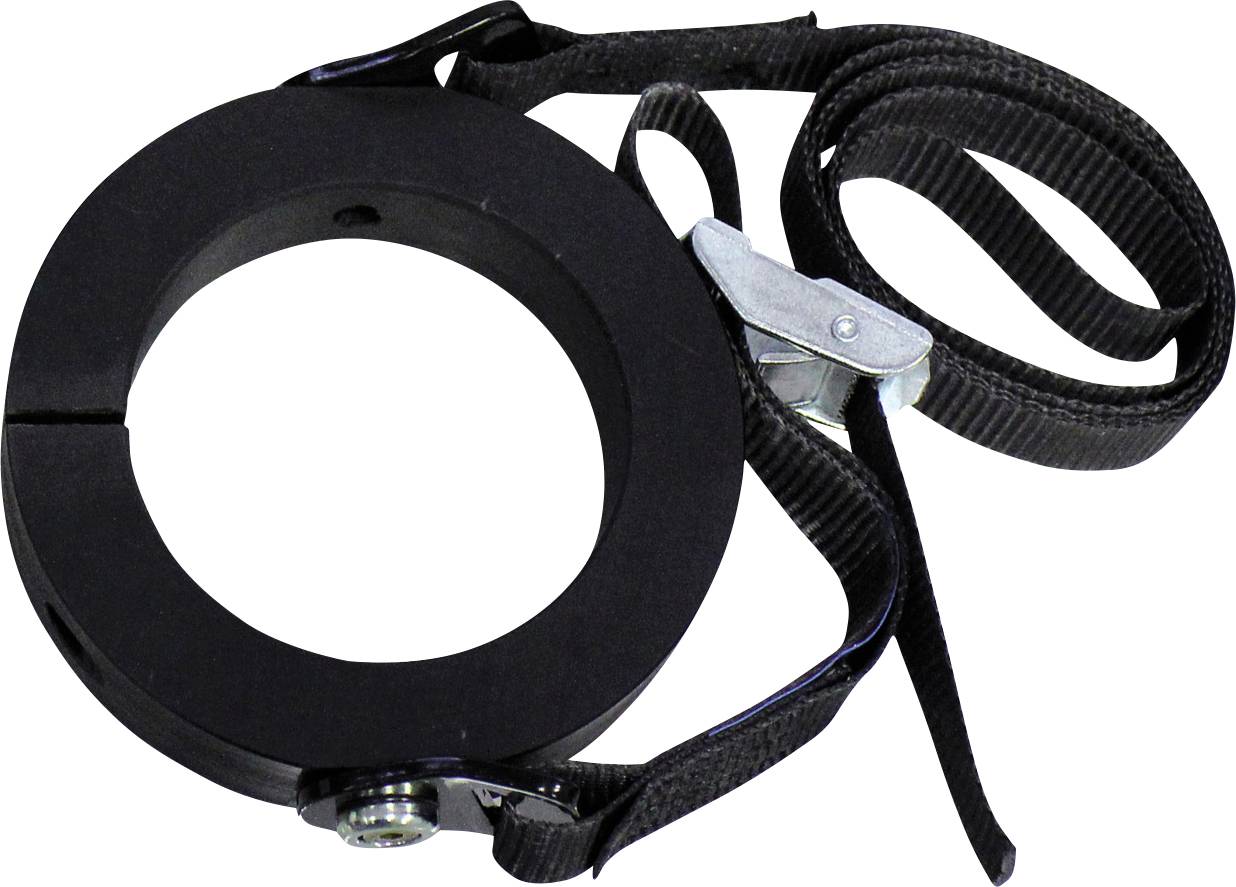 Gyűrű alakú fekete súlylemez nyak-collar egy csatlakoztatott szorító szíj csattal.