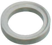 Kerek, lapos gumitömítés koncentrikus középső horonnyal, csatlakozások tömítésére használt, tiszta fehér háttéren.