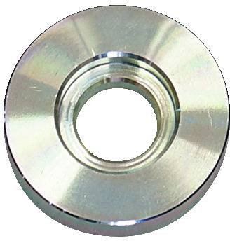 Fényes, kerek, rozsdamentes acél alátét, központi nyílással, amelyet elsősorban mechanikai szerelésekben használnak a terhelés elosztására.