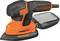 "BLACK+DECKER MOUSE" részletes csiszoló fekete és narancs színben, ergonomikus kialakítását és porgyűjtési funkcióit bemutató.