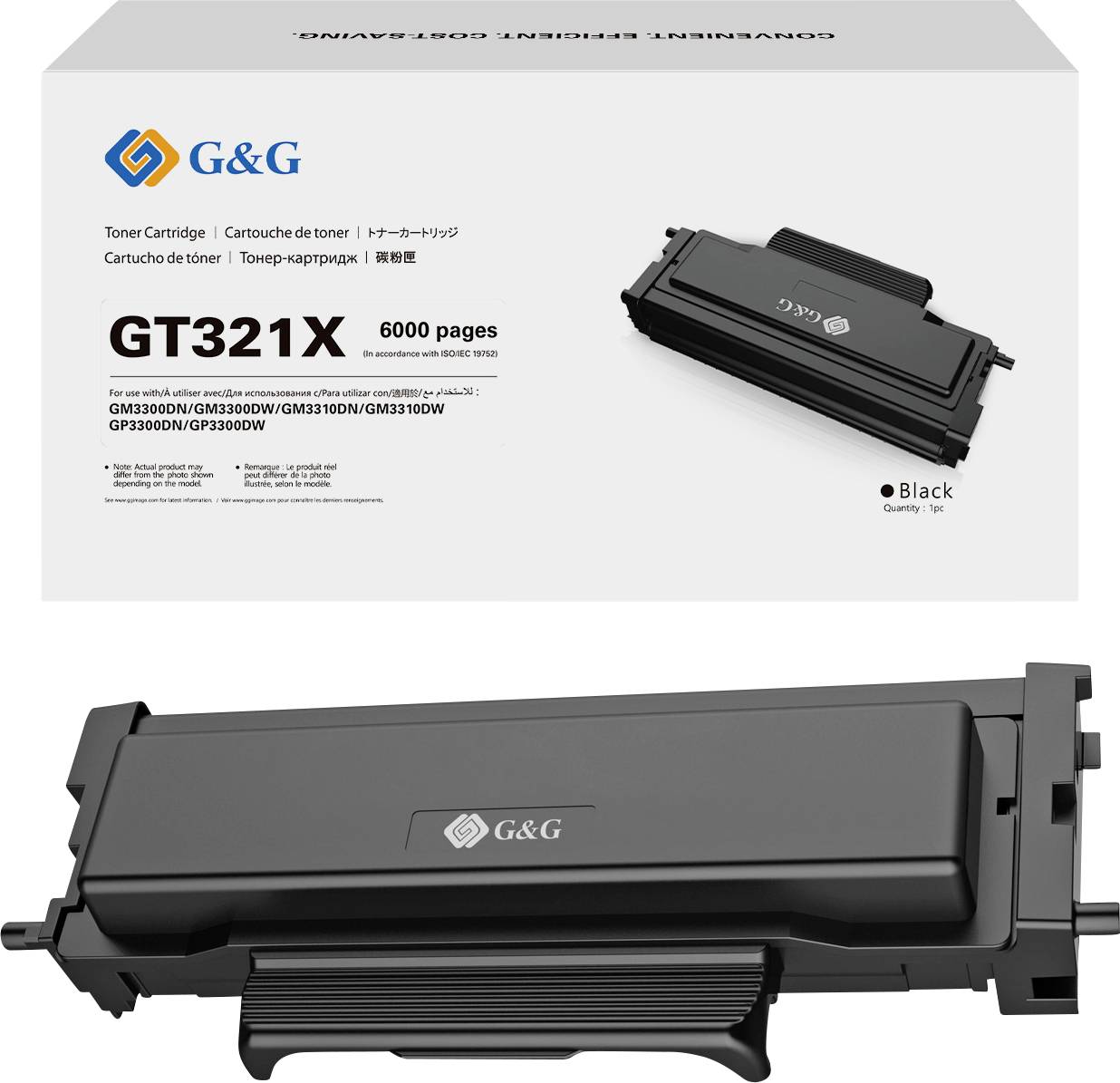 'Tonerkazetta G&G GT321X, 6000 oldal, kompatibilis a következő modellekkel: GM3000DN, GM3200DW, GM3100N, GM3100DW, GP3300DN, GP3200DW, GP3200W.'