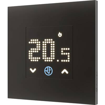 Egy digitális termosztát, amely „20,5°C"-t jelenít meg felfelé és lefelé mutató nyílakkal, ami a hőmérséklet-szabályozást jelzi. Egy változtatható ikon jelen van.