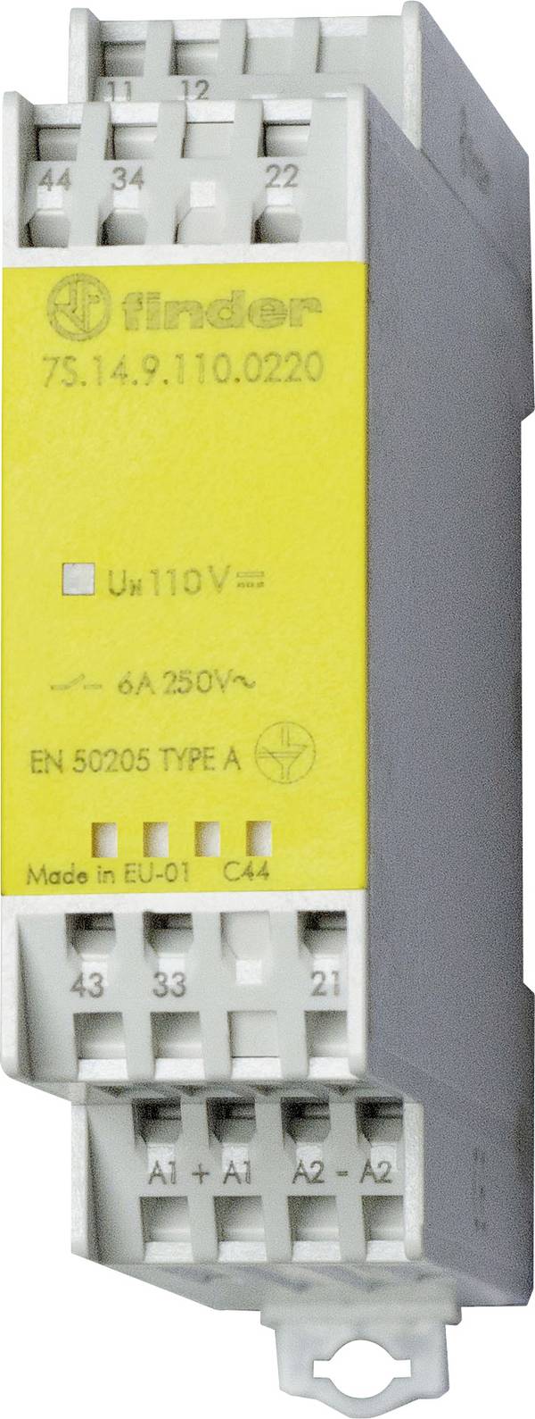 Finder 7S.14.9.024.4310 Csatoló relé Névleges feszültség: 250 V Max. kapcsolási áram: 6 A 3 záró, 1 nyitó 1 db