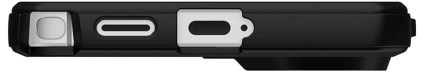 Egy fekete elektronikus eszköz közeli nézete oldalsó gombokkal és klippel, amely valószínűleg egy kézben tartható kütyü vagy tokka jellegű kiegészítő.