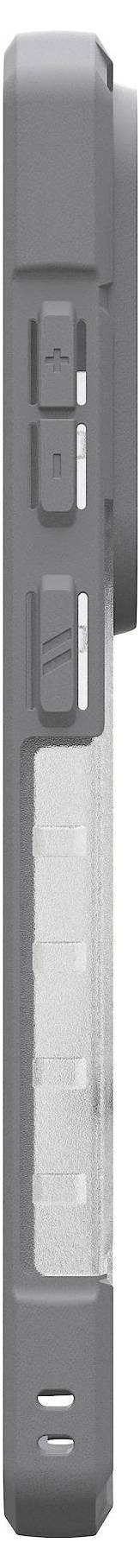 Egy szürke elektronikus eszköz oldalnézete, amely gombokat és egy lencsét mutat.