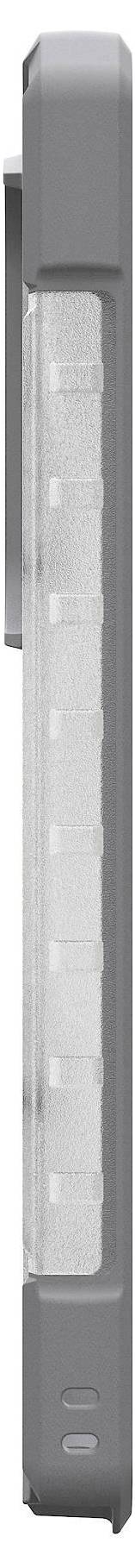 Egy magas, karcsú, függőlegesen elhelyezett LED-lámpa közeli képe szürke kerettel és több látható izzóval.