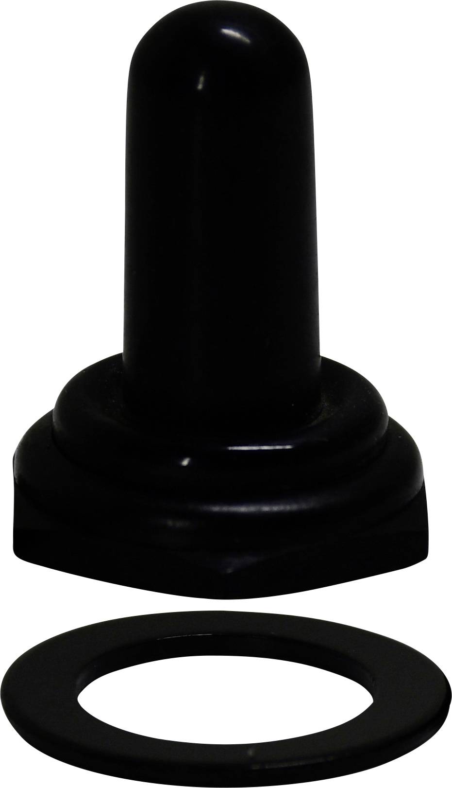 Egy fekete gumibetét lekerekített csúccsal és egy külön alátéttel.